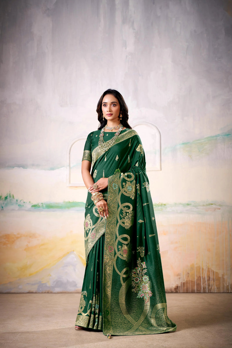 Fancy Dolla Silk Woven Design Work Handloom Silk Saree With Blouse Piece - EZBER