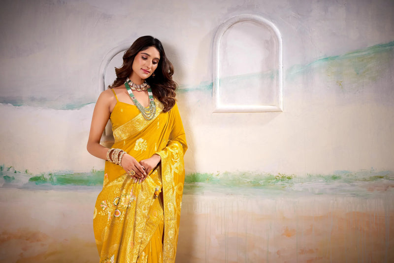 Fancy Dolla Silk Woven Design Work Handloom Silk Saree With Blouse Piece - EZBER