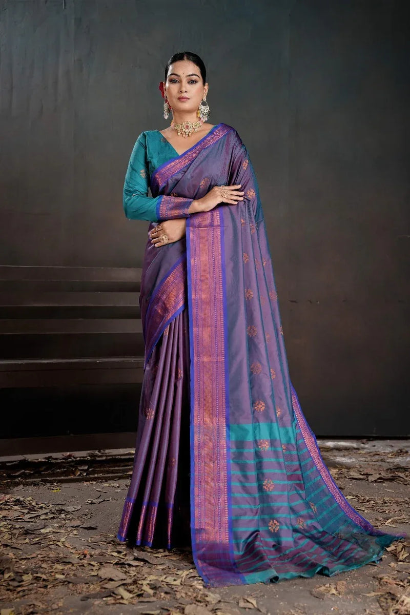 Soft Silk Chitt Pallue With Contrast Blouse Weaving Saree - EZBER