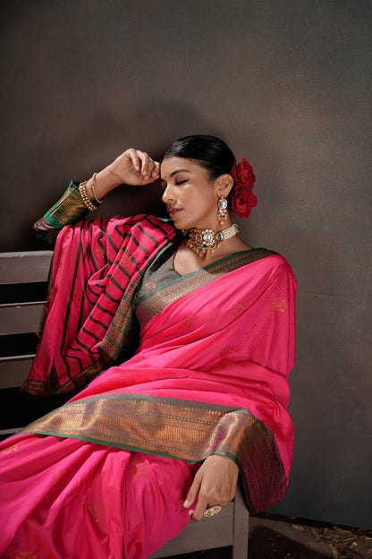 Soft Silk Chitt Pallue With Contrast Blouse Weaving Saree