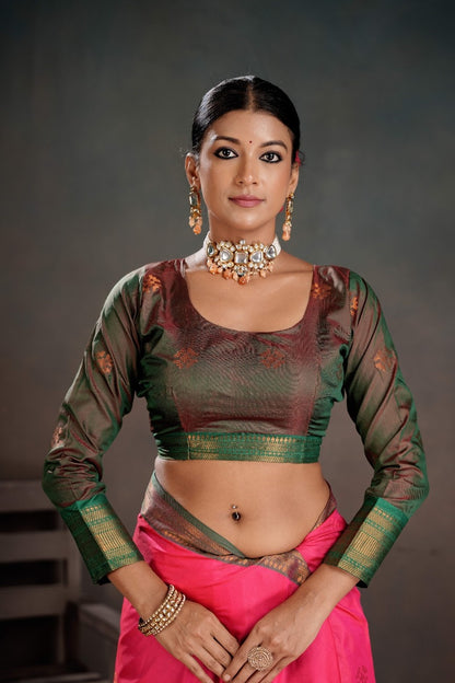 Soft Silk Chitt Pallue With Contrast Blouse Weaving Saree