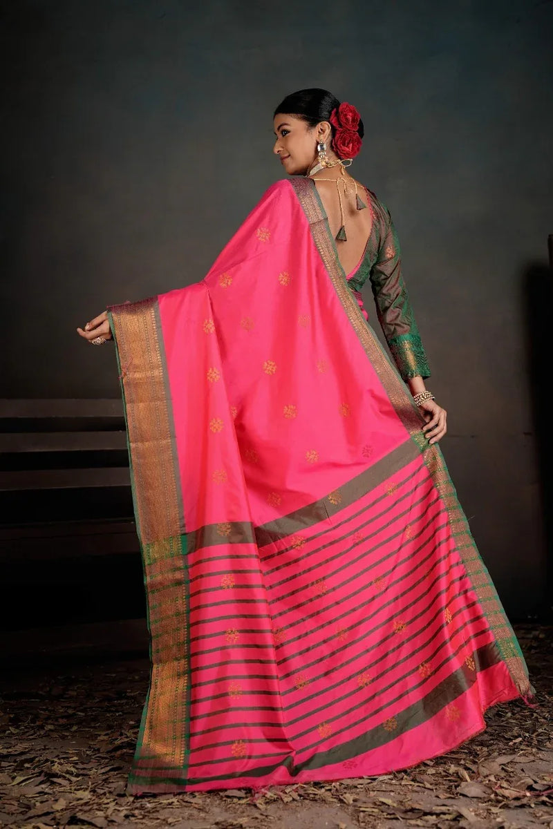 Soft Silk Chitt Pallue With Contrast Blouse Weaving Saree - EZBER