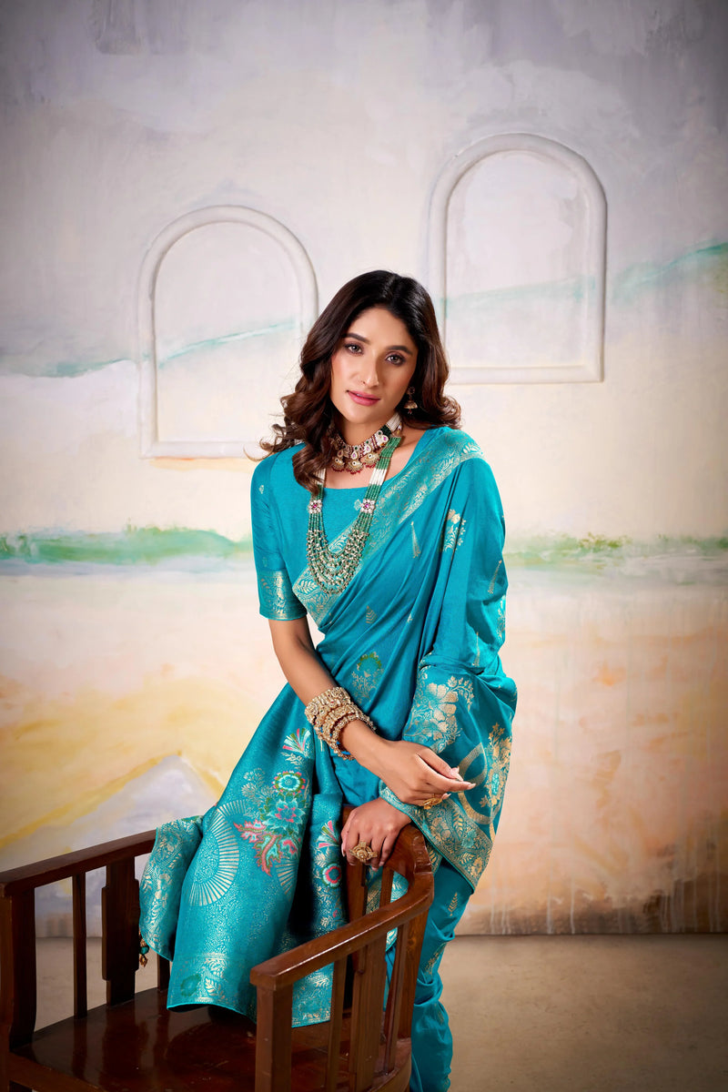 Fancy Dolla Silk Woven Design Work Handloom Silk Saree With Blouse Piece - EZBER