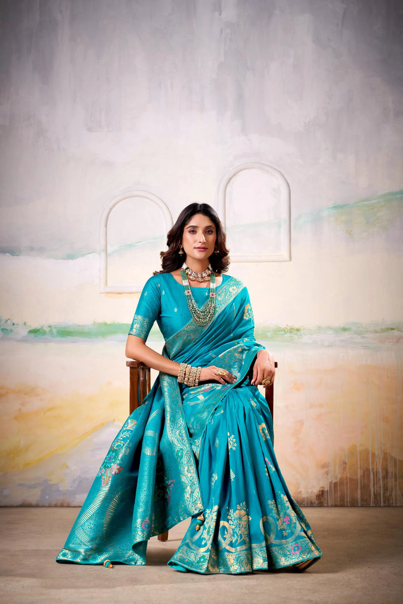 Fancy Dolla Silk Woven Design Work Handloom Silk Saree With Blouse Piece - EZBER