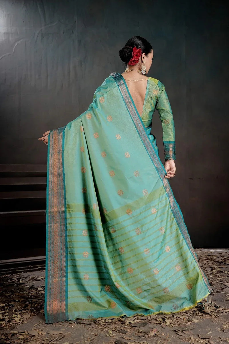 Soft Silk Chitt Pallue With Contrast Blouse Weaving Saree - EZBER