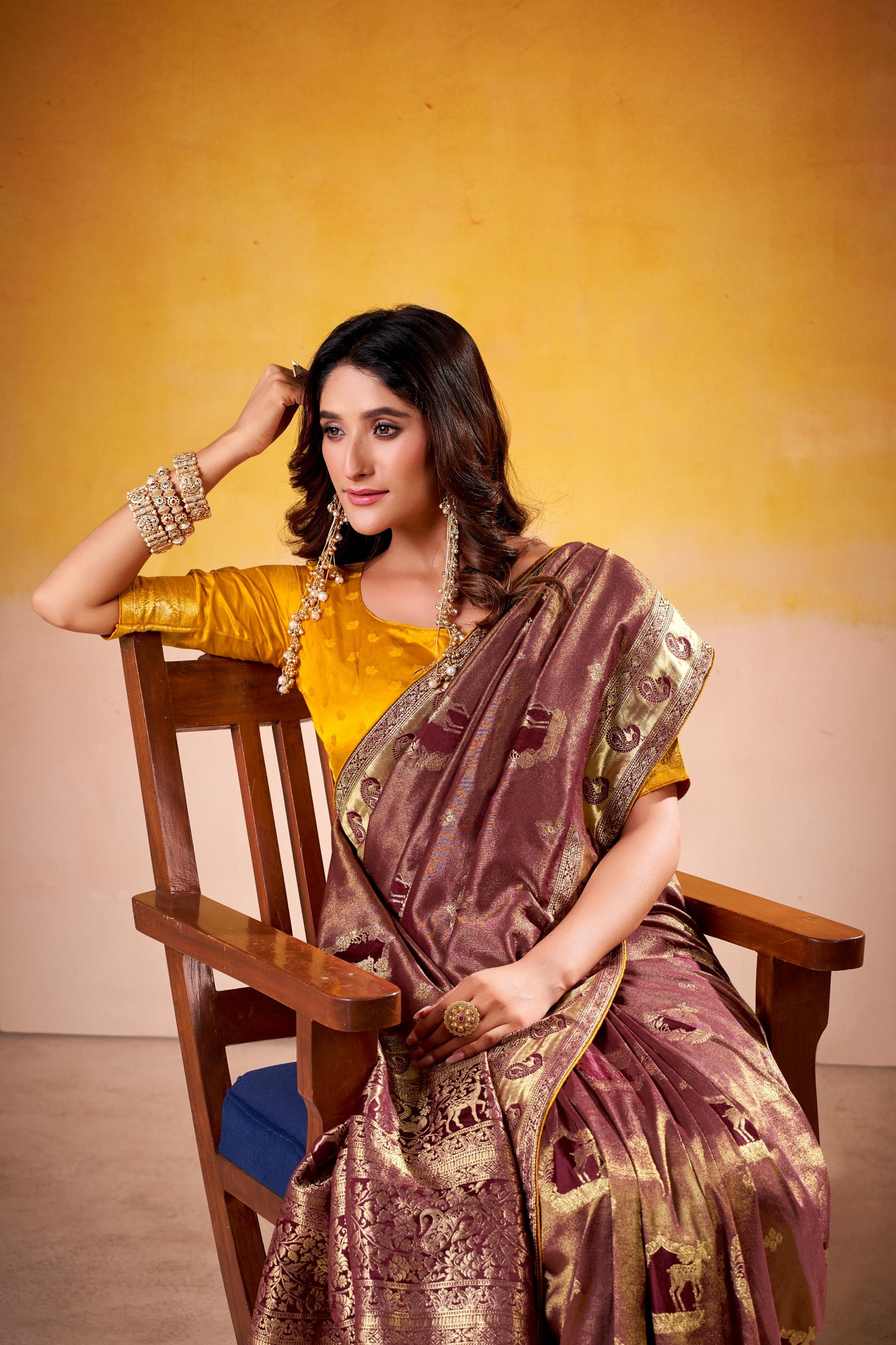 Satin Tissue Woven Design Jacquard Work Handloom  Saree With Blouse Piece