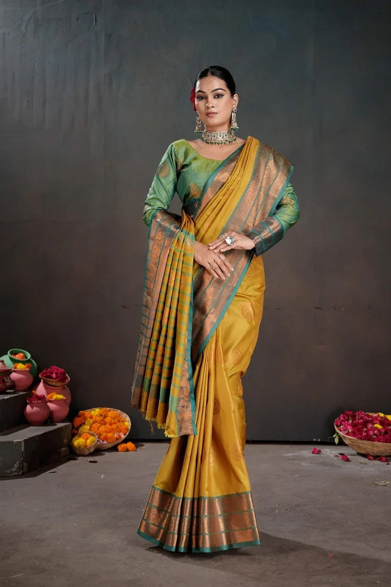 Soft Silk Chitt Pallue With Contrast Blouse Weaving Saree - EZBER