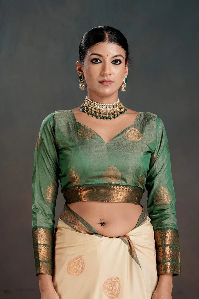 Soft Silk Chitt Pallue With Contrast Blouse Weaving Saree - EZBER