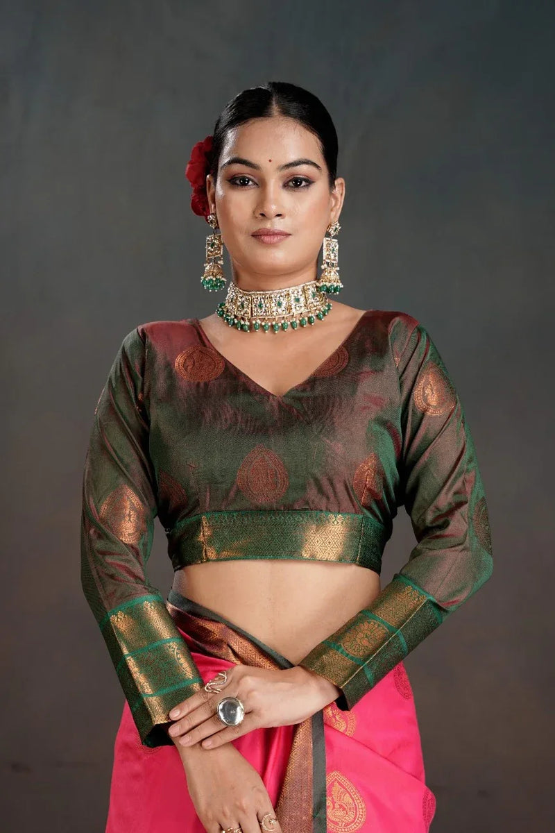 Soft Silk Chitt Pallue With Contrast Blouse Weaving Saree - EZBER