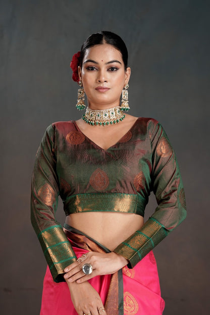 Soft Silk Chitt Pallue With Contrast Blouse Weaving Saree