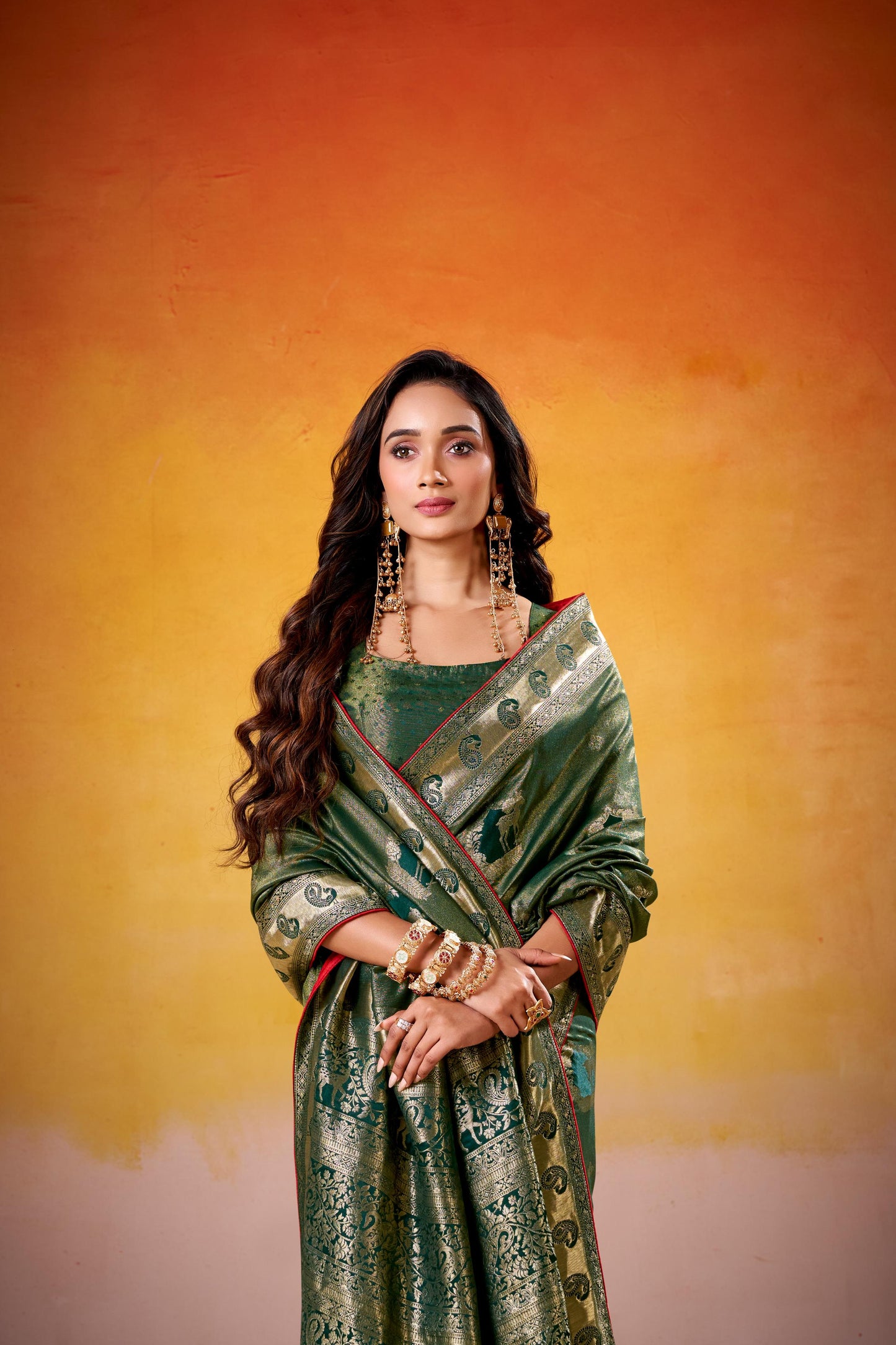 Satin Tissue Woven Design Jacquard Work Handloom  Saree With Blouse Piece