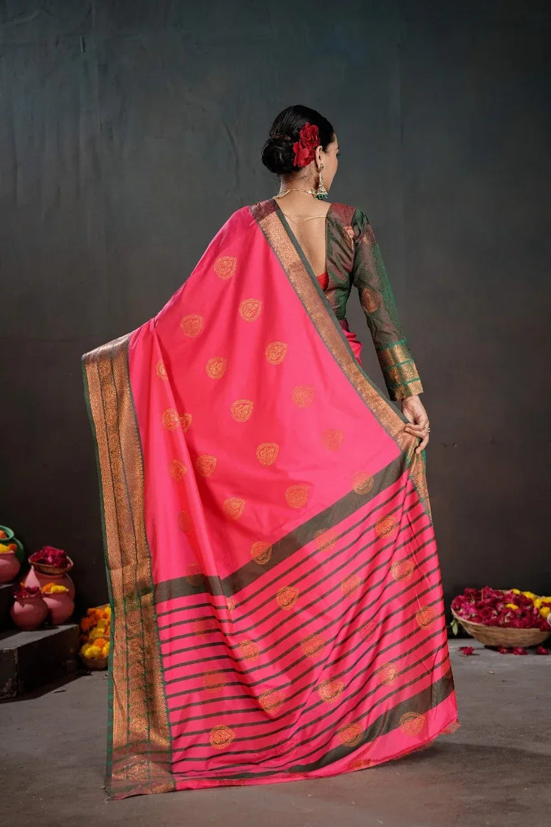 Soft Silk Chitt Pallue With Contrast Blouse Weaving Saree - EZBER