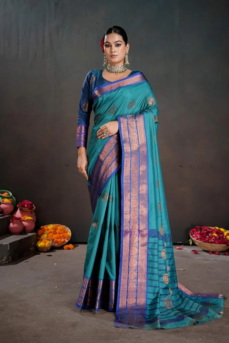 Soft Silk Chitt Pallue With Contrast Blouse Weaving Saree - EZBER