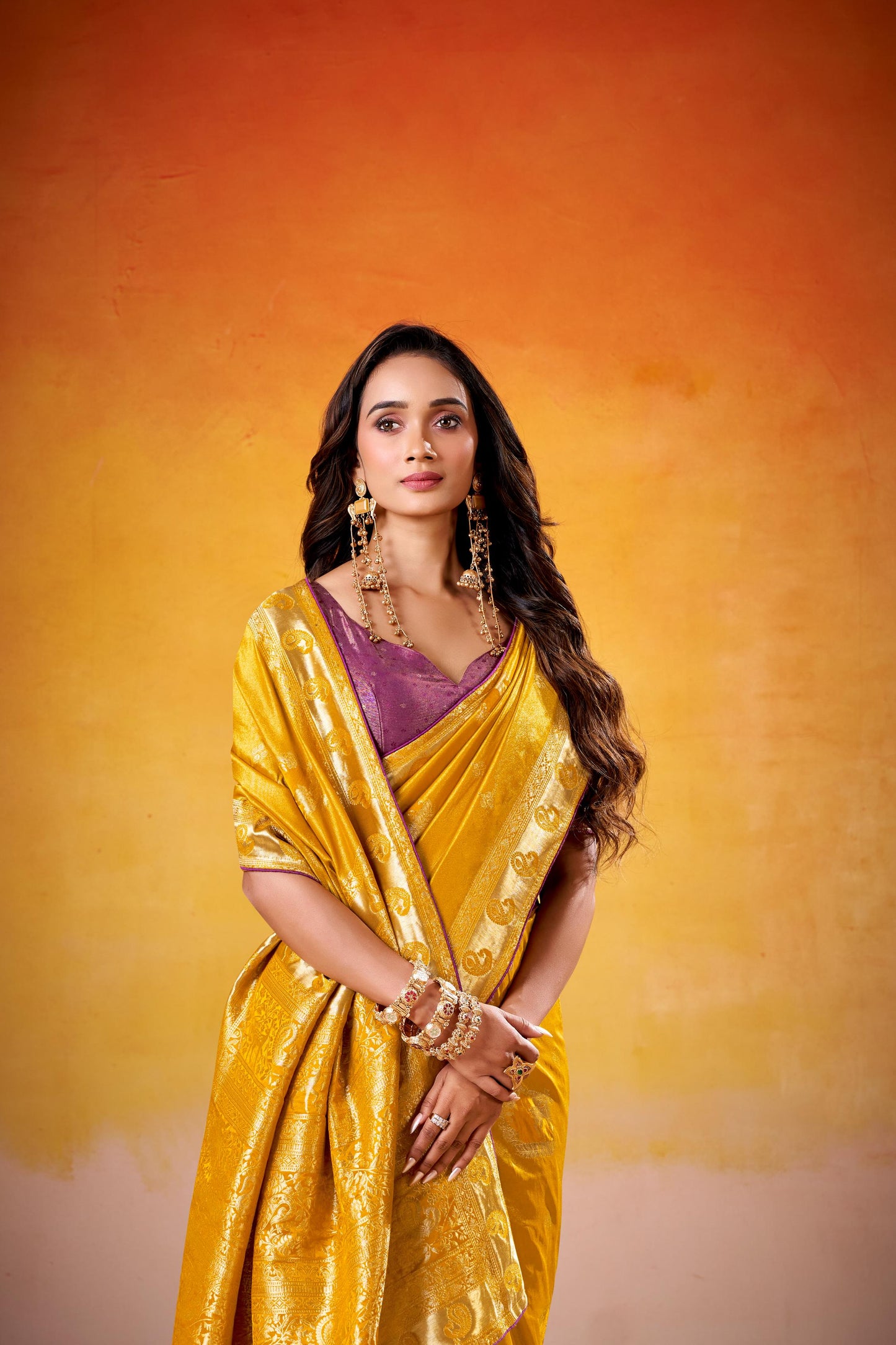 Satin Tissue Woven Design Jacquard Work Handloom  Saree With Blouse Piece