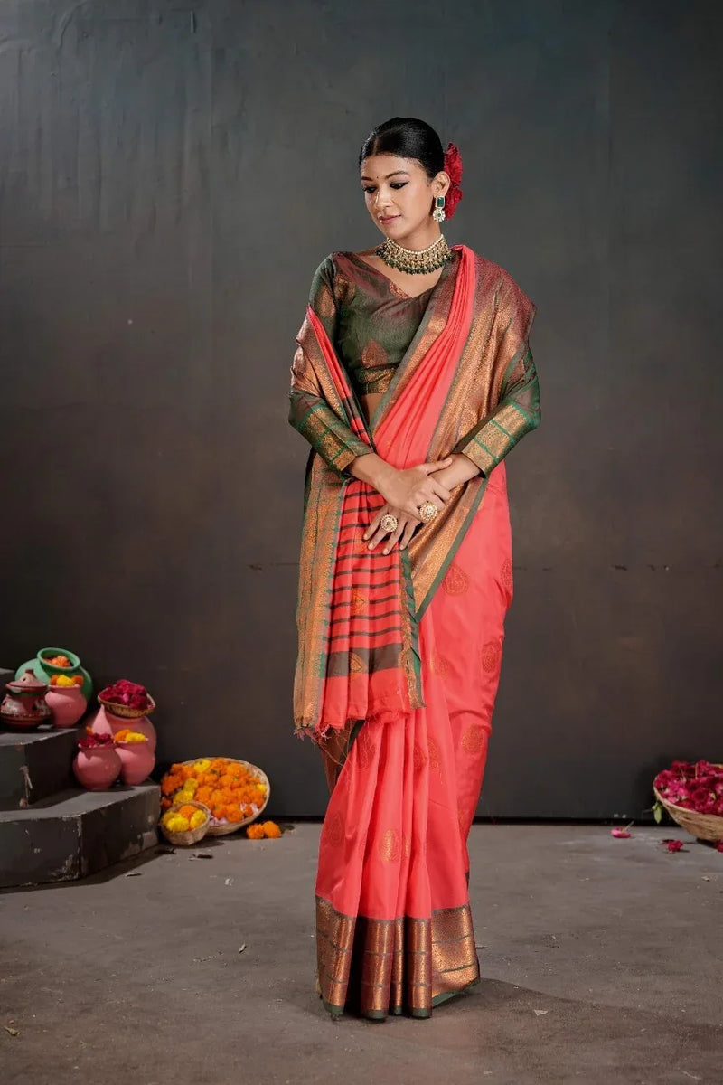 Soft Silk Chitt Pallue With Contrast Blouse Weaving Saree - EZBER