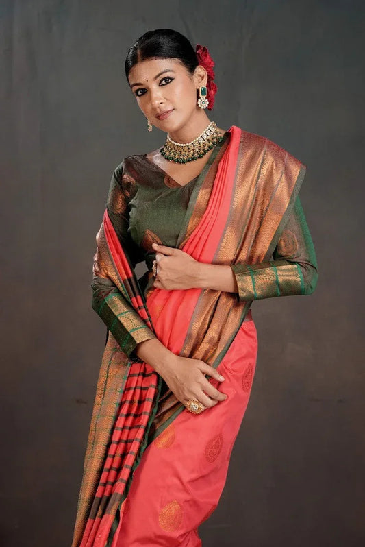 Soft Silk Chitt Pallue With Contrast Blouse Weaving Saree - EZBER