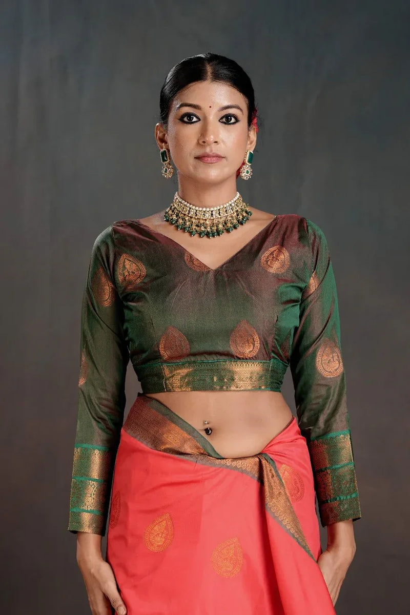 Soft Silk Chitt Pallue With Contrast Blouse Weaving Saree - EZBER