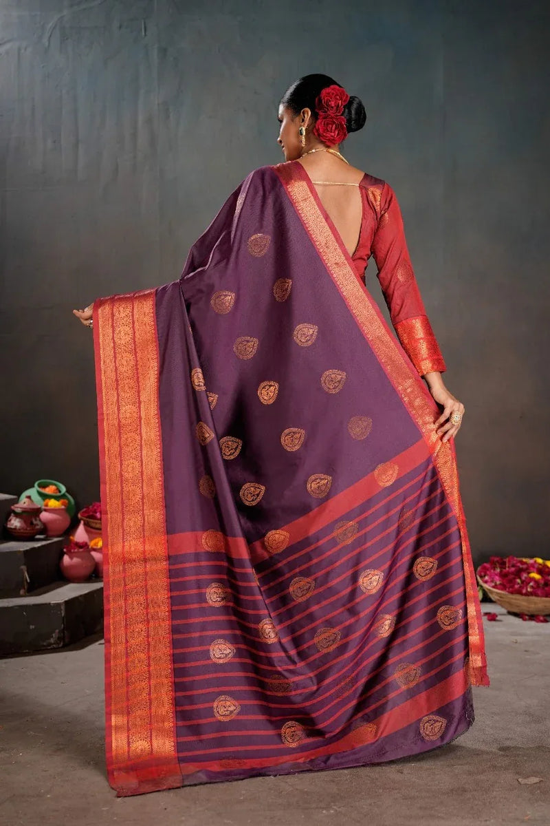 Soft Silk Chitt Pallue With Contrast Blouse Weaving Saree - EZBER