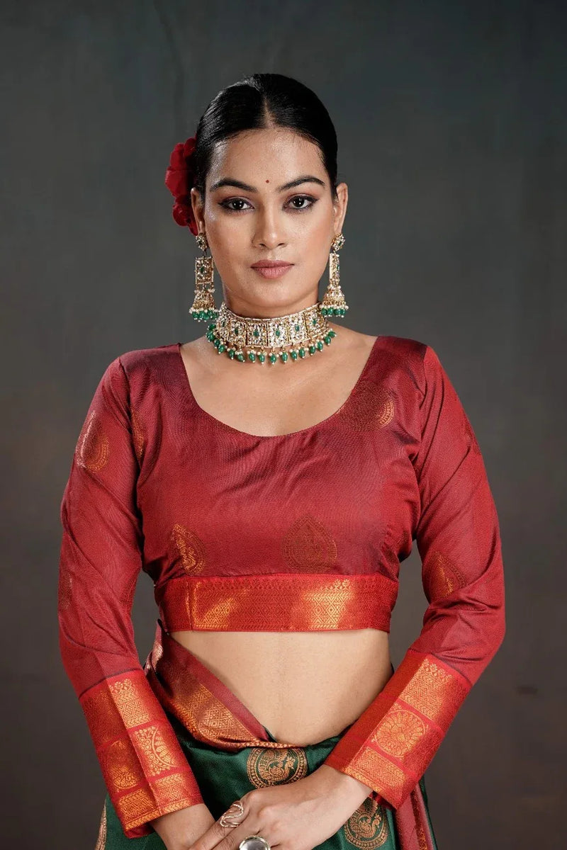 Soft Silk Chitt Pallue With Contrast Blouse Weaving Saree - EZBER