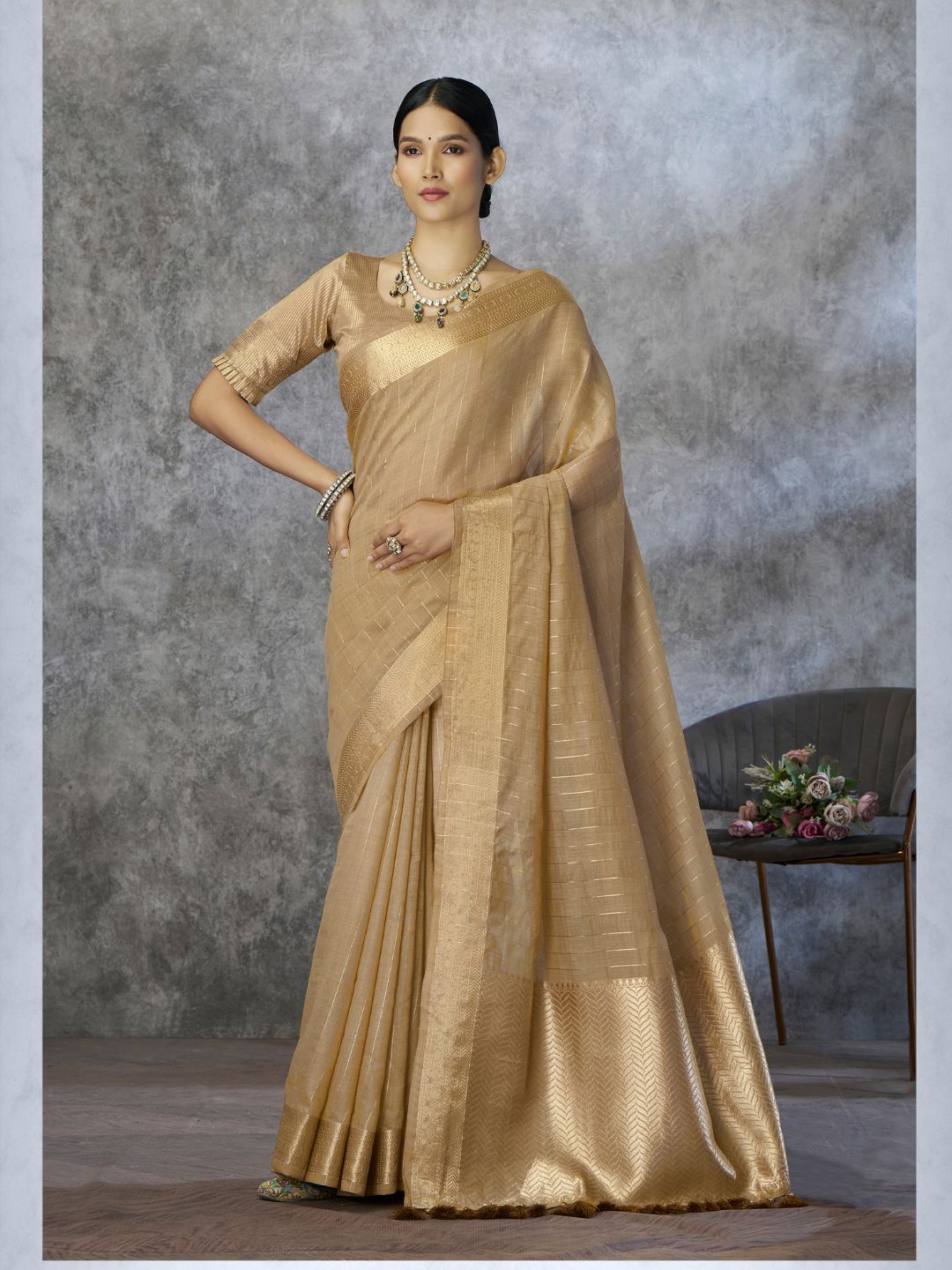 Tissue Silk with Zari Border