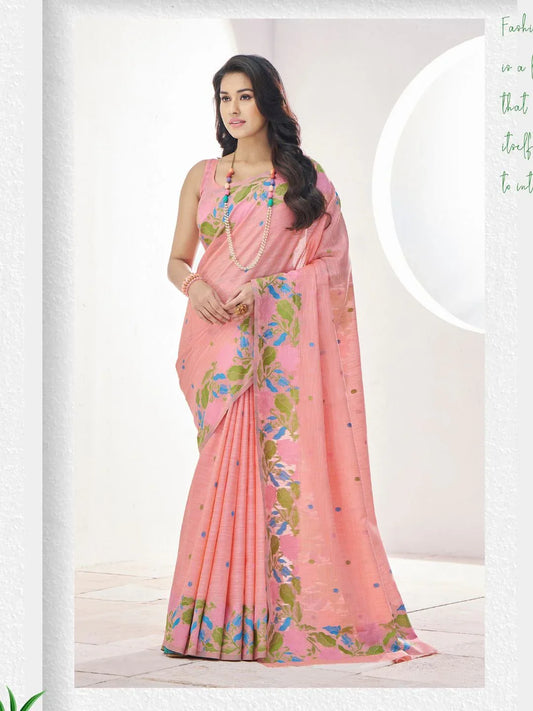 Soft Linen With Big Jaquard Pallu Handloom Saree - EZBER