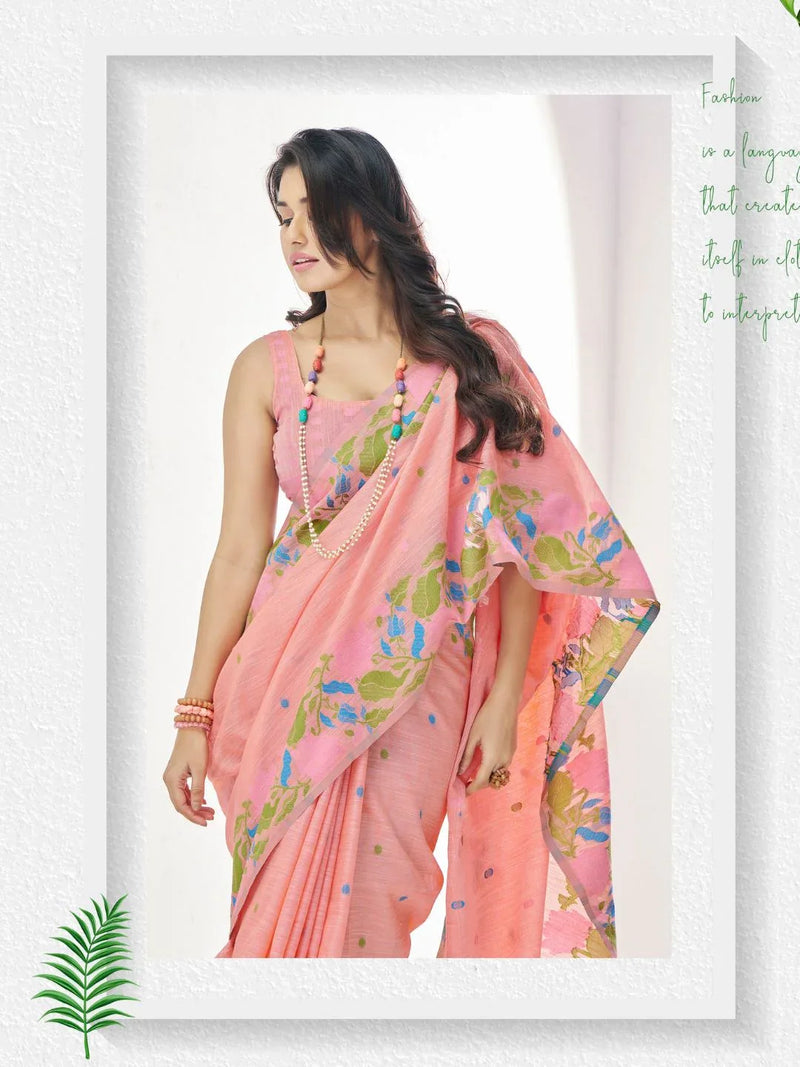 Soft Linen With Big Jaquard Pallu Handloom Saree - EZBER