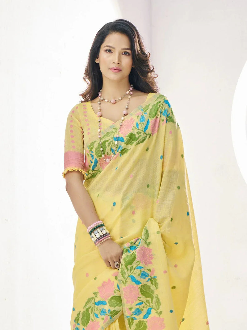 Soft Linen With Big Jaquard Pallu Handloom Saree - EZBER