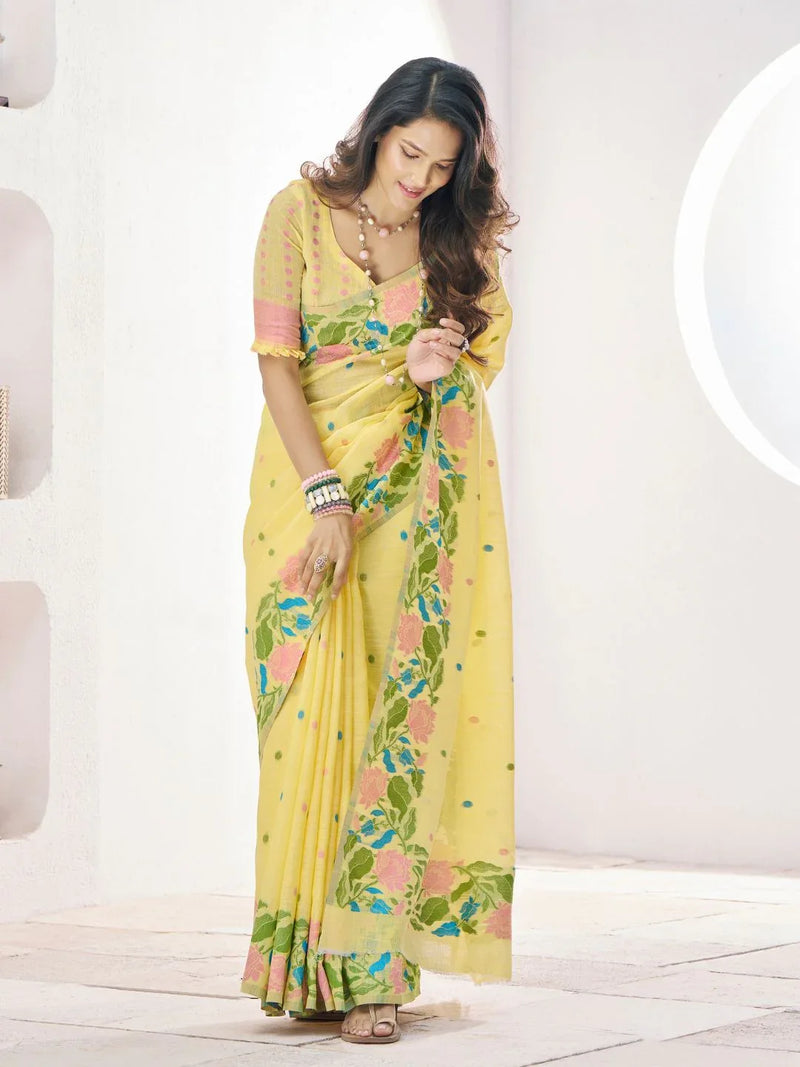 Soft Linen With Big Jaquard Pallu Handloom Saree - EZBER