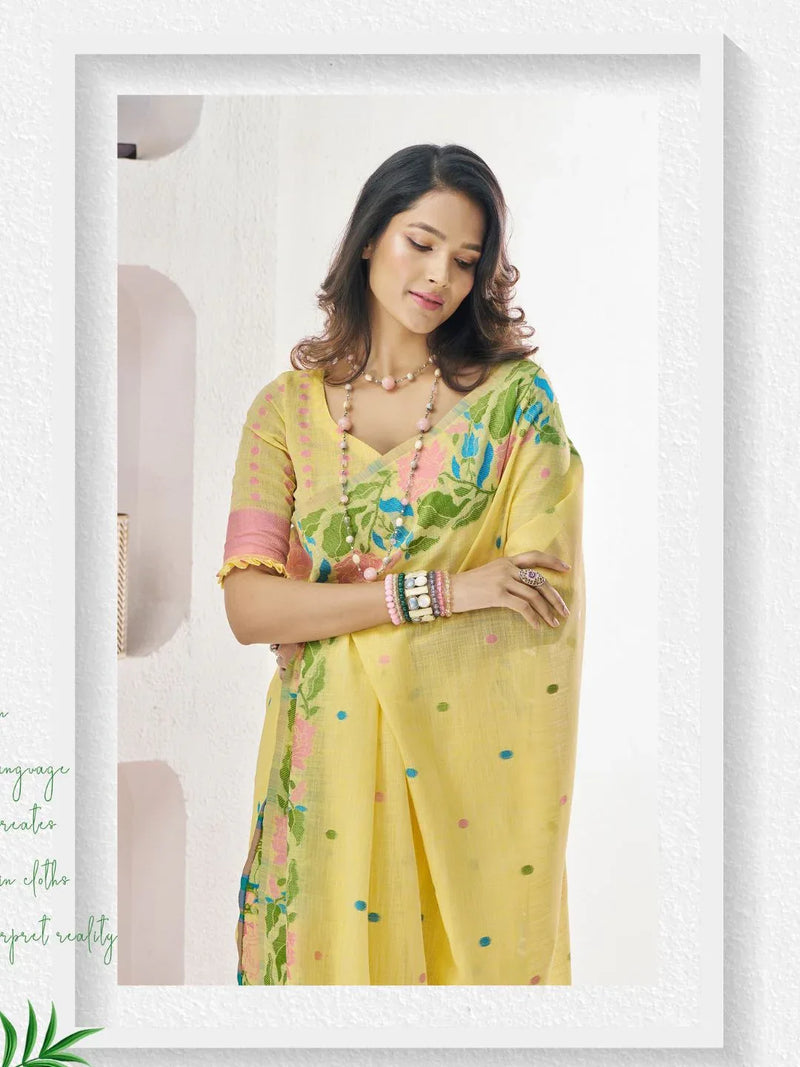 Soft Linen With Big Jaquard Pallu Handloom Saree - EZBER