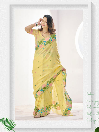 Soft Linen With Big Jaquard Pallu Handloom Saree