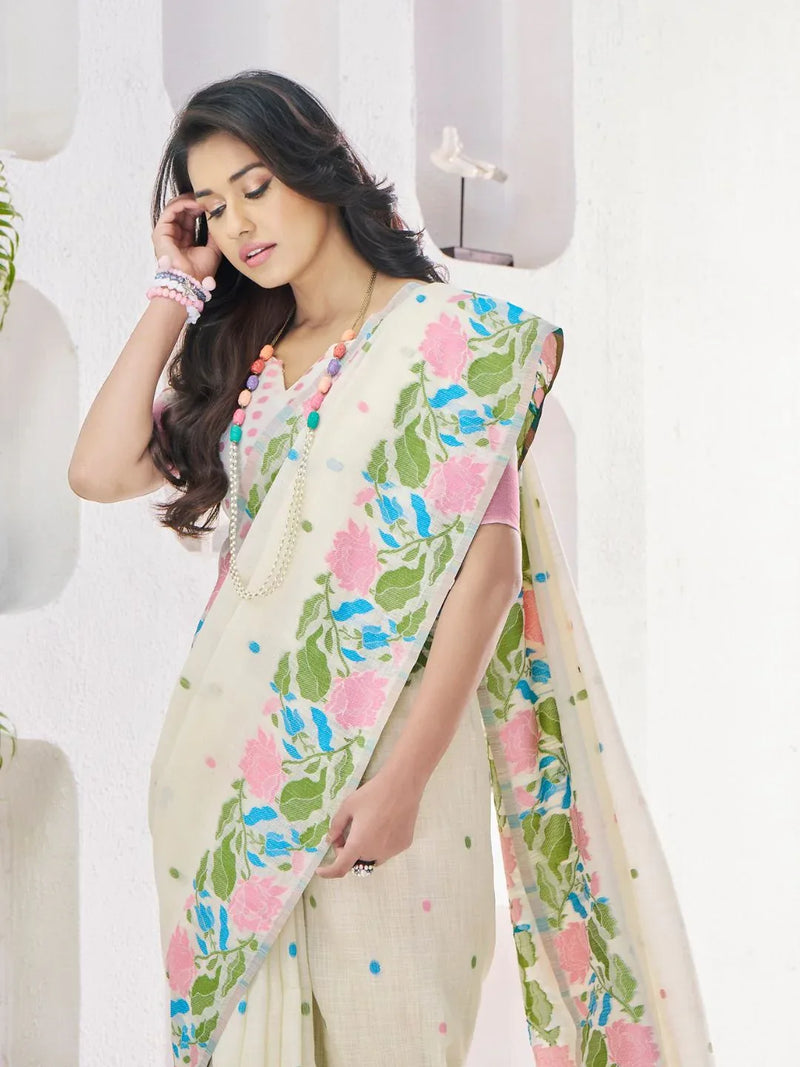 Soft Linen With Big Jaquard Pallu Handloom Saree - EZBER