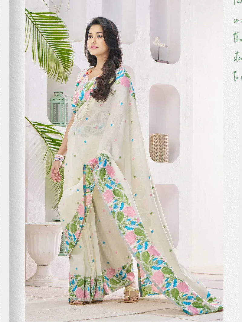 Soft Linen With Big Jaquard Pallu Handloom Saree - EZBER