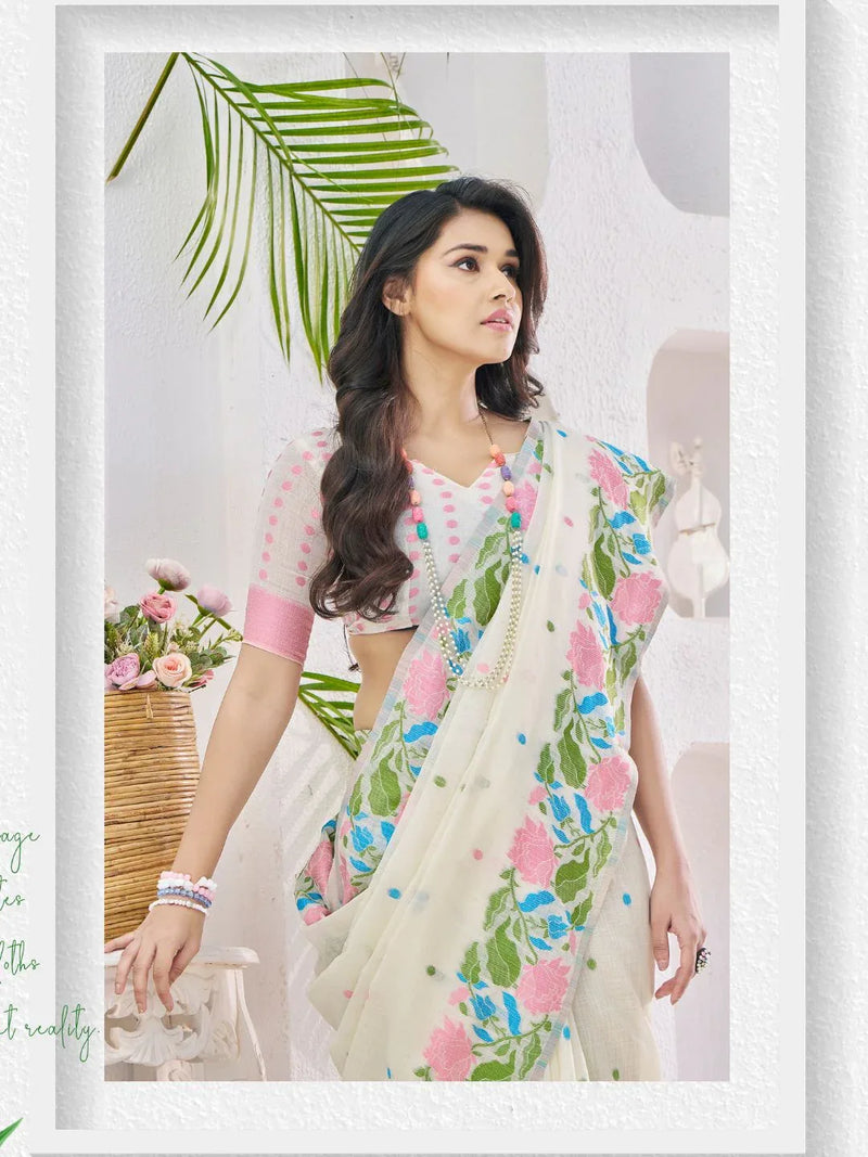 Soft Linen With Big Jaquard Pallu Handloom Saree - EZBER