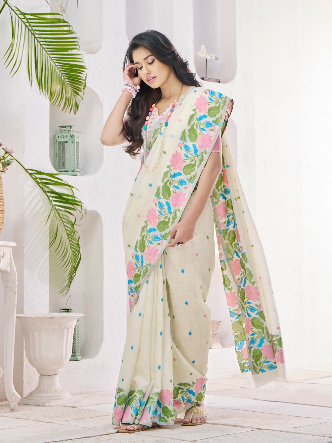 Soft Linen With Big Jaquard Pallu Handloom Saree