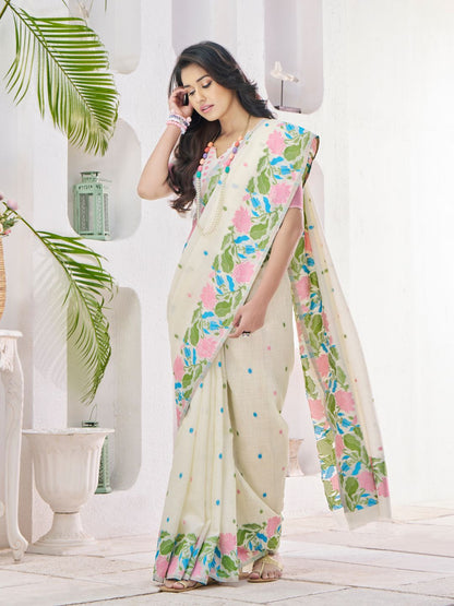 Soft Linen With Big Jaquard Pallu Handloom Saree