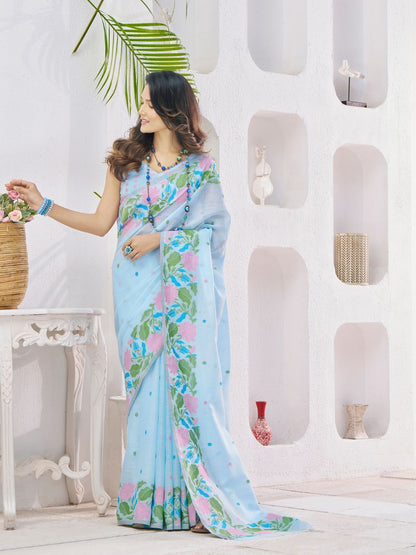 Soft Linen With Big Jaquard Pallu Handloom Saree