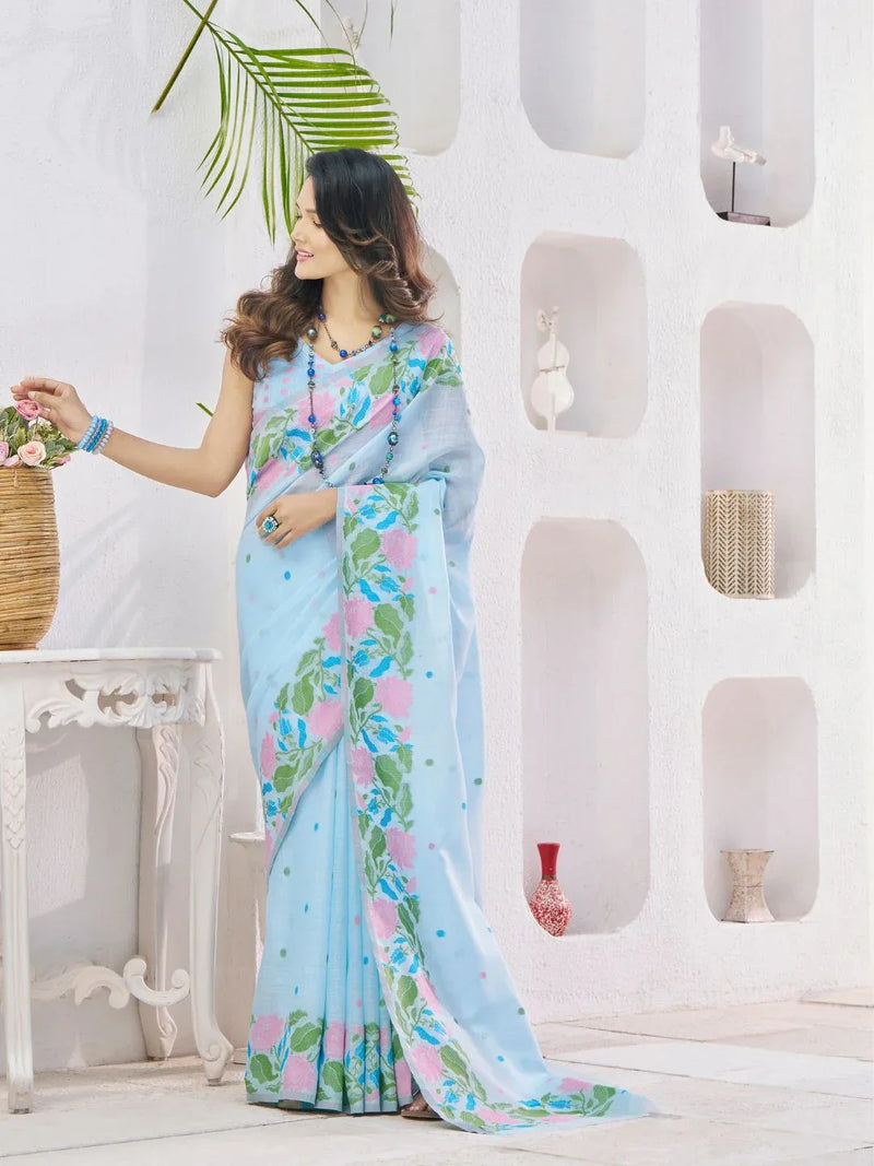 Soft Linen With Big Jaquard Pallu Handloom Saree - EZBER