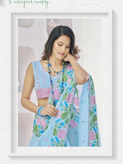 Soft Linen With Big Jaquard Pallu Handloom Saree