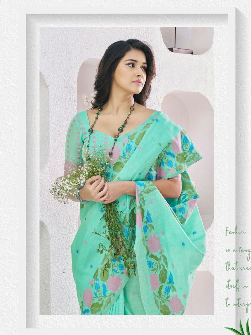 Soft Linen With Big Jaquard Pallu Handloom Saree - EZBER