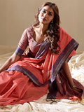 Orange Cotton Festive Wear Saree With Blouse Piece - EZBER
