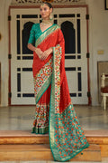 Orange And Green Patola Saree - EZBER