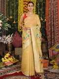 Yellow Linen Cotton Saree With Blouse Piece - EZBER