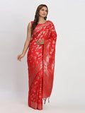 Red Banarasi Silk Saree With Blouse Piece - EZBER