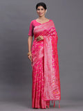 Pink Banarasi Silk Saree With Blouse Piece - EZBER