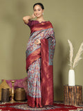 Teal Lichi Silk Saree With Blouse Piece - EZBER
