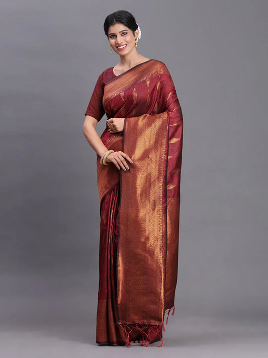 Maroon Silk Saree With Blouse Piece - EZBER
