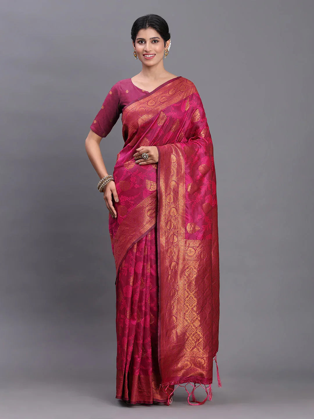 Pink Silk Saree With Blouse Piece - EZBER