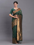 Dark Green Silk Saree With Blouse Piece - EZBER