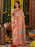 Off White Linen Cotton Saree With Blouse Piece - EZBER