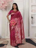 Light Pink Lichi Silk Saree With Blouse Piece - EZBER